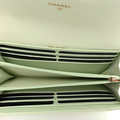 Chanel Caviar Quilted Large Gusset Flap Wallet Light Green 5 of 9