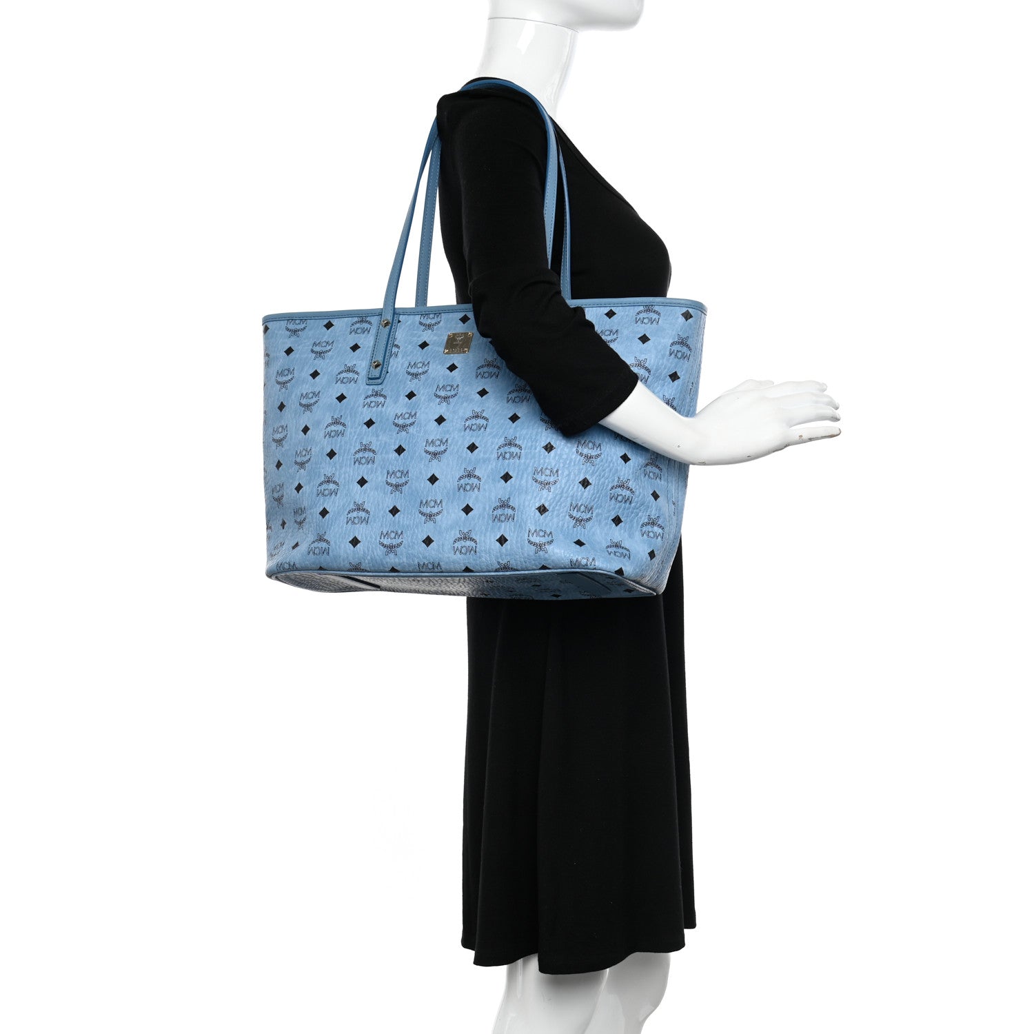 MCM Visetos Medium Anya Zip Top Shopper Tote Blue 2 of 11