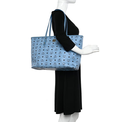 MCM Visetos Medium Anya Zip Top Shopper Tote Blue 2 of 11