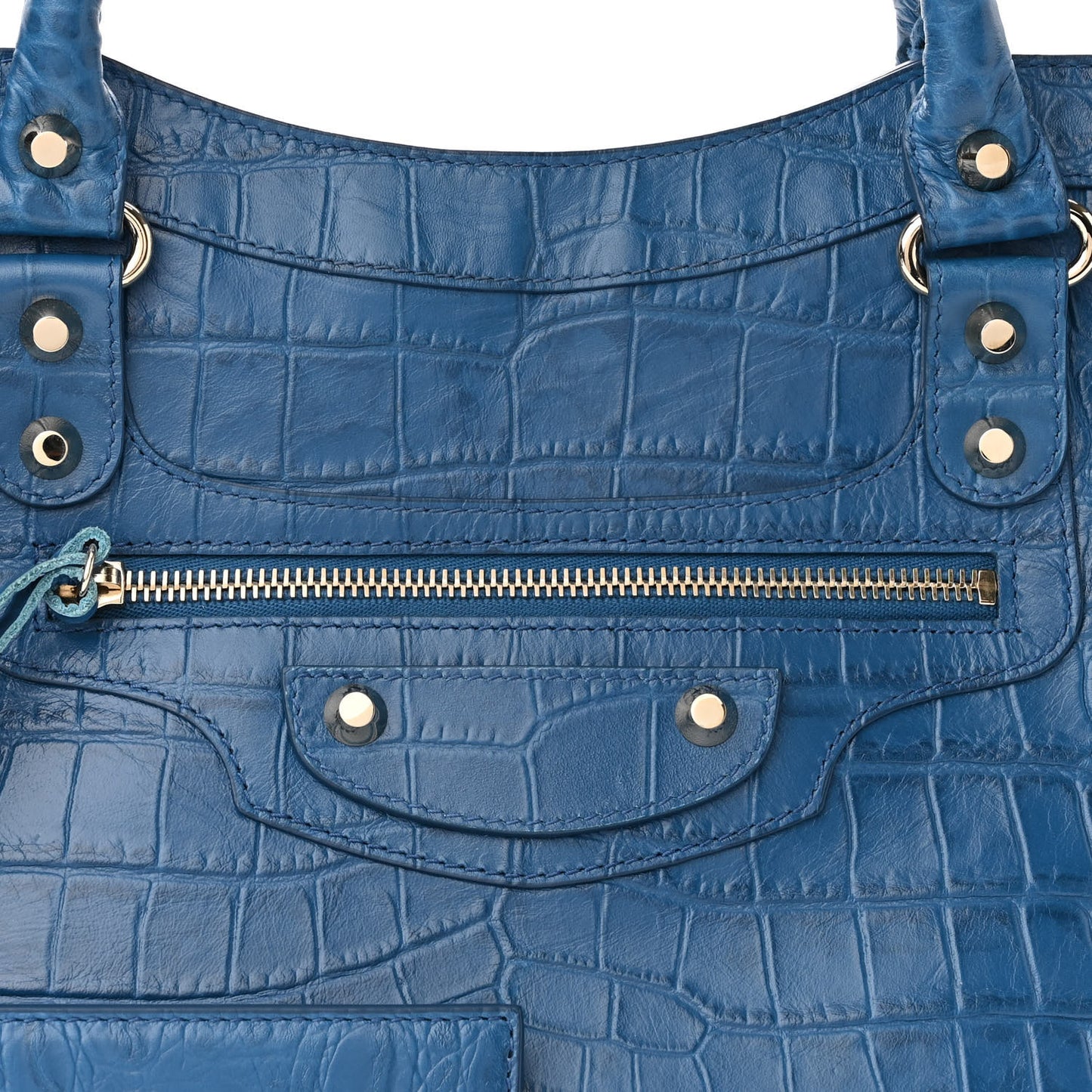 Calfskin Crocodile Embossed Classic Silver Hardware City Bleu Marine
