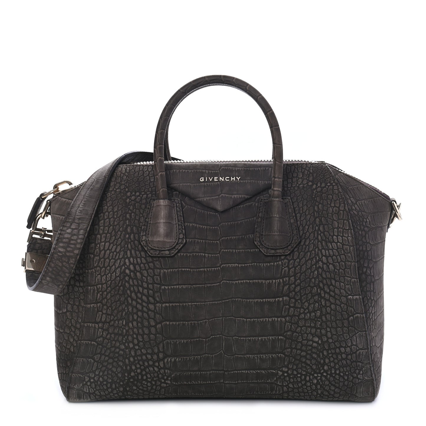 Nubuck Crocodile Embossed Medium Antigona Brown