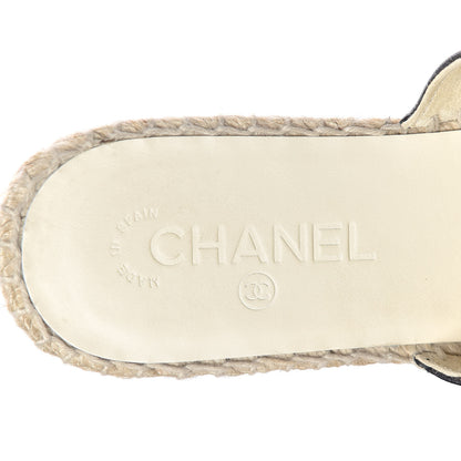 Chanel Iridescent Goatskin Patent CC Espadrille Mules 41 Black 6 of 14