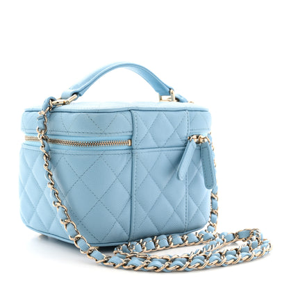 Chanel Caviar Quilted Top Handle Vanity Case With Chain Blue 3 of 11