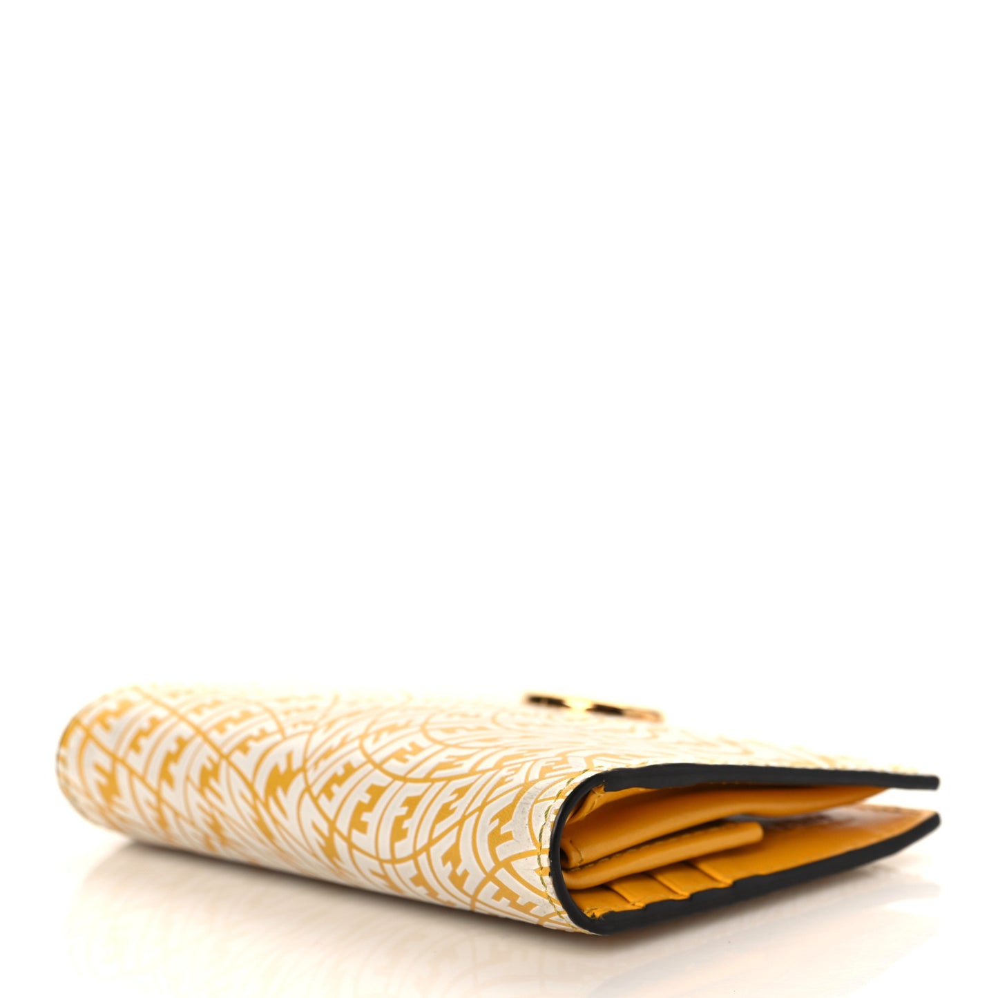 X SARAH COLEMAN Vitello Liberty Ceylon F is Fendi Micro FF Vertigo Embossed Compact Bi-Fold Wallet Mimosa White