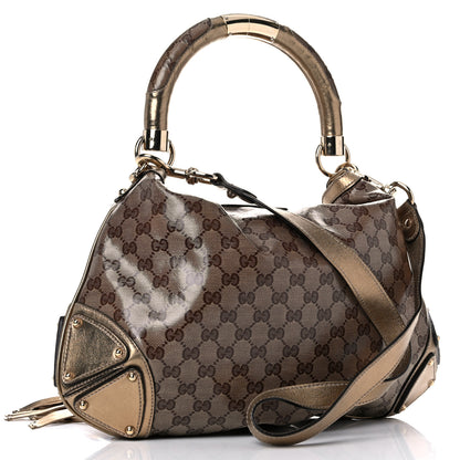 Gucci Crystal Monogram Medium Indy Top Handle Bag Gold 2 of 15