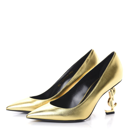 Saint Laurent Calfskin Opyum 100 Pumps 37.5 Gold 3 of 7