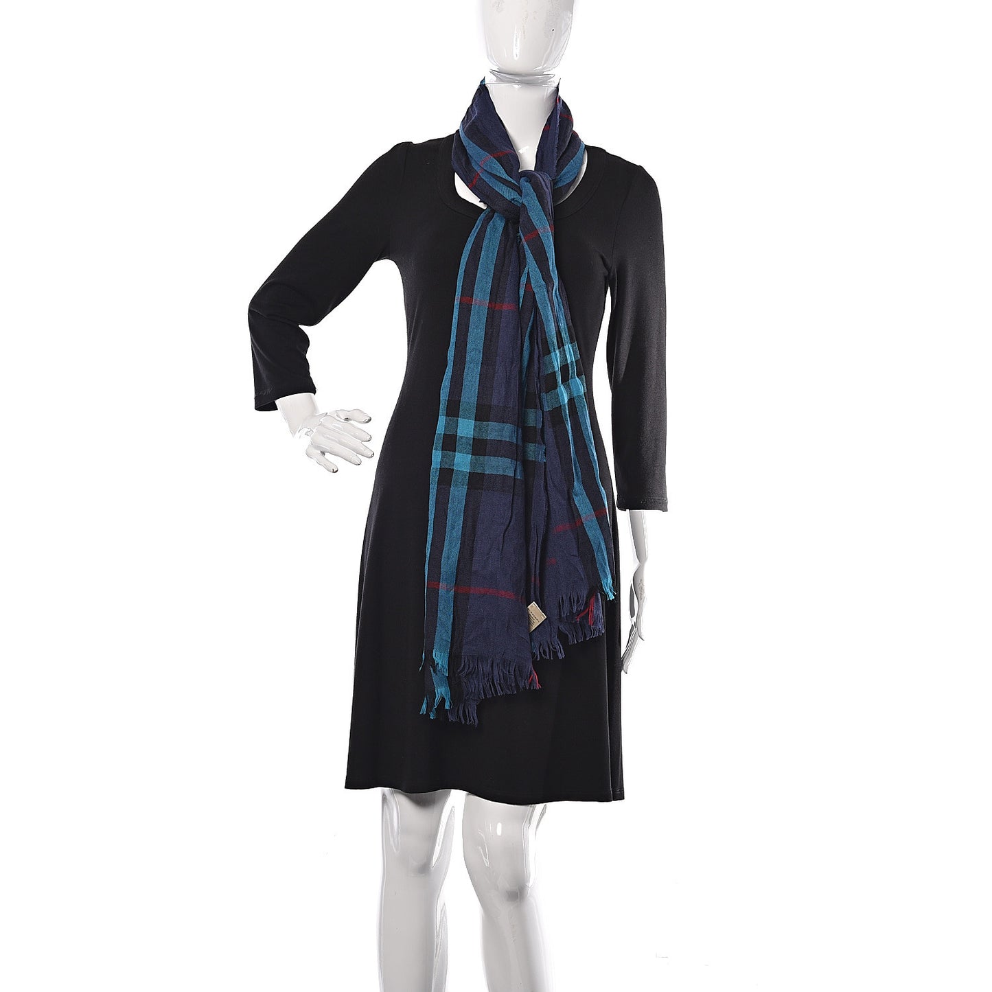 Merino Wool Cashmere Giant Check Lightweight Scarf Blue