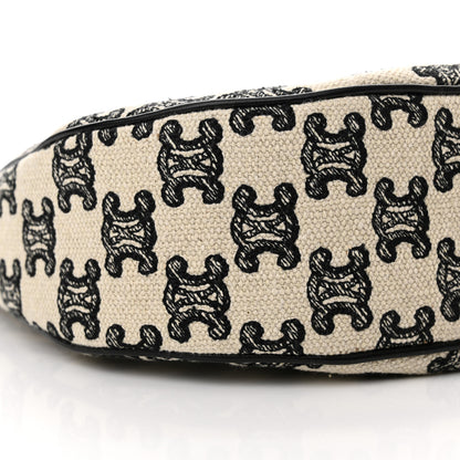 Celine Cotton Gabardine Bouclette Embroidered Medium Strap Ava Triomphe Shoulder Bag Black 9 of 10