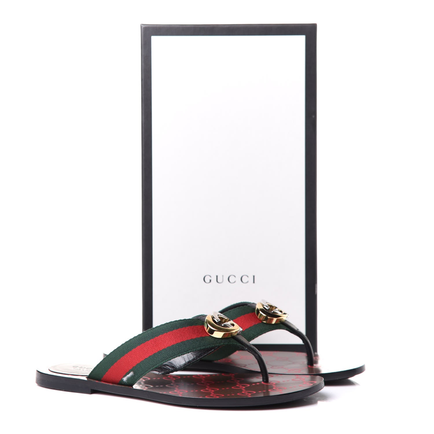 Gucci Nylon Calfskin Web GG Monogram Womens Thong Sandals 37 Green Red Cocoa 9 of 9