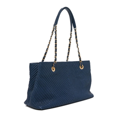Chanel Wrinkled Lambskin Chevron Quilted Surpique Tote Navy Blue 3 of 10
