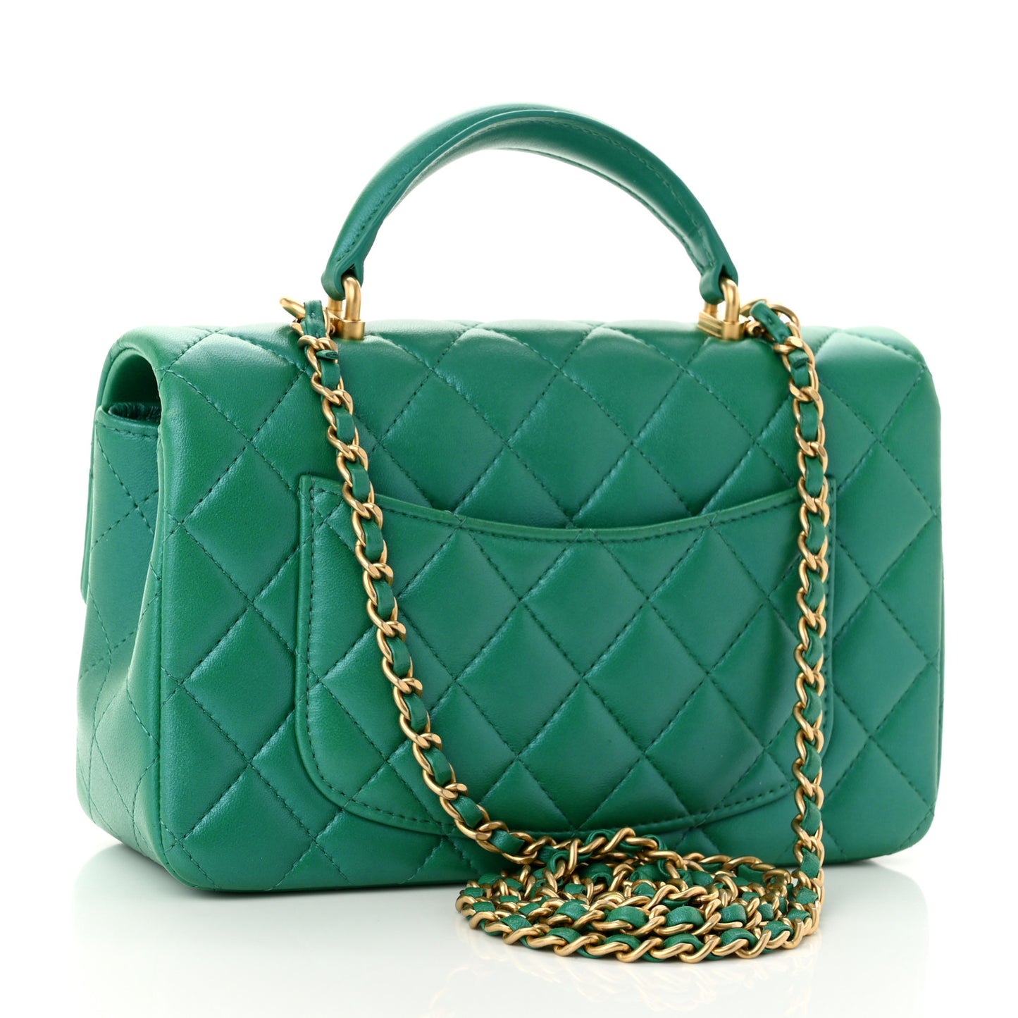 Iridescent Lambskin Quilted Mini Top Handle Rectangular Flap Green