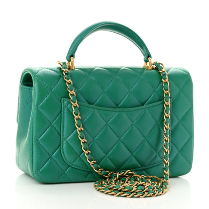Chanel Iridescent Lambskin Quilted Mini Top Handle Rectangular Flap Green 3 of 11