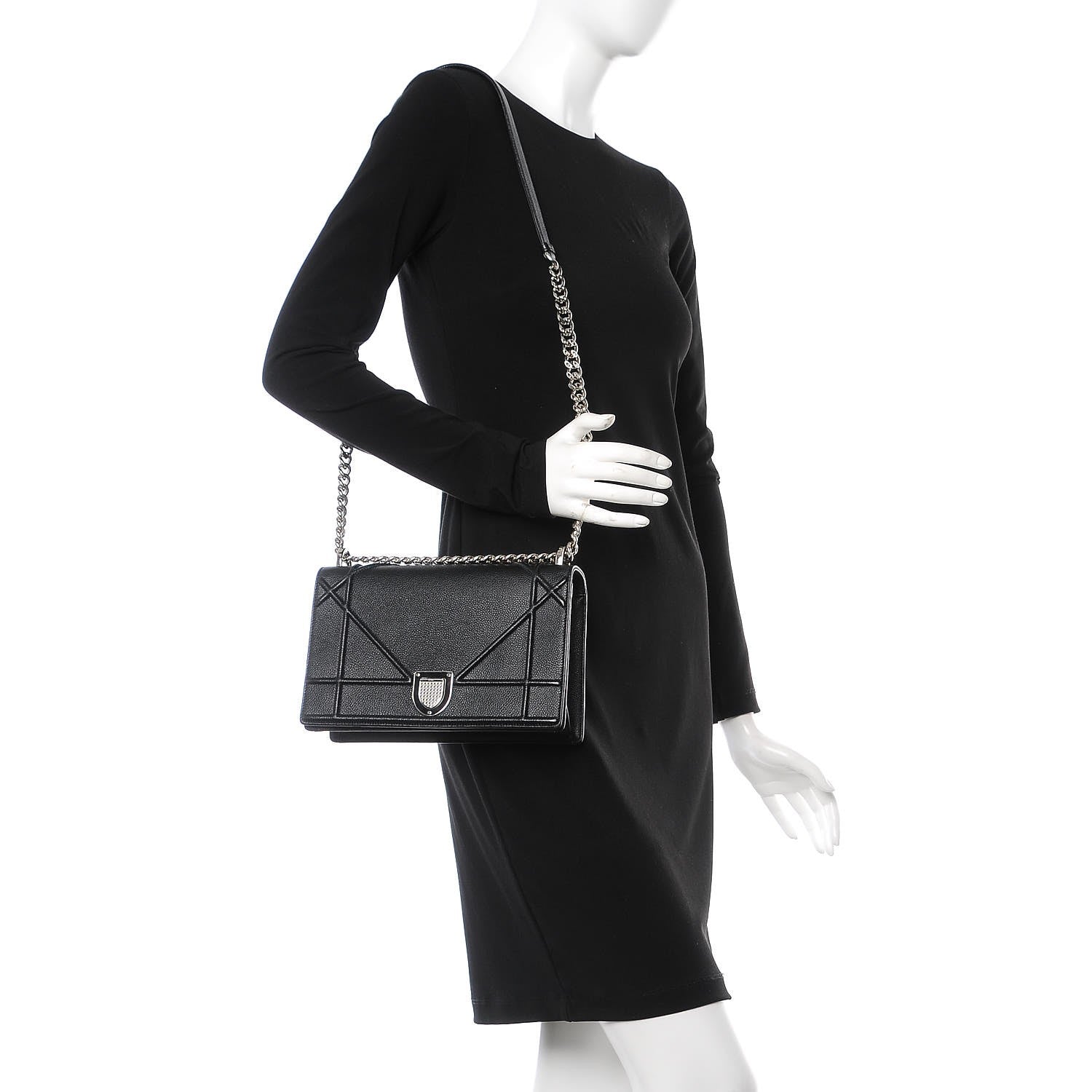 Christian Dior Grained Calfskin Medium Diorama Flap Bag Black 2 of 8