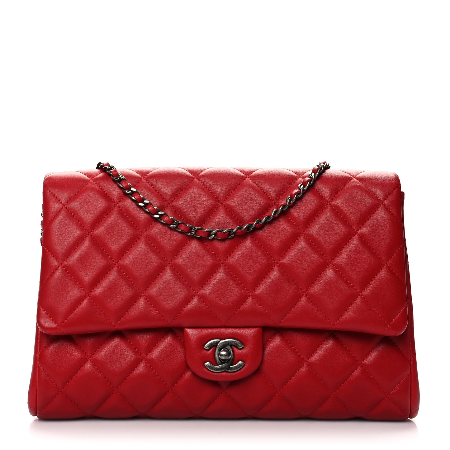 Lambskin Quilted Clutch With Chain Flap Red
