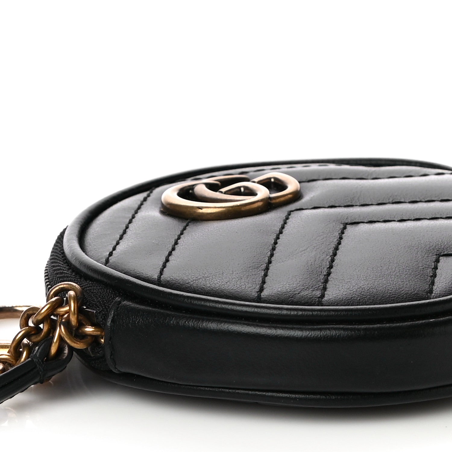 Gucci Calfskin Matelasse GG Marmont Round Coin Purse Black 9 of 13