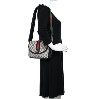Gucci GG Supreme Monogram Textured Dollar Calfskin Web Studded Mini Ophidia Flap Shoulder Bag Beige Blue 2 of 14