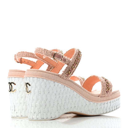 Chanel Tweed Chain Platform Sandals 37.5 Light Pink 4 of 8