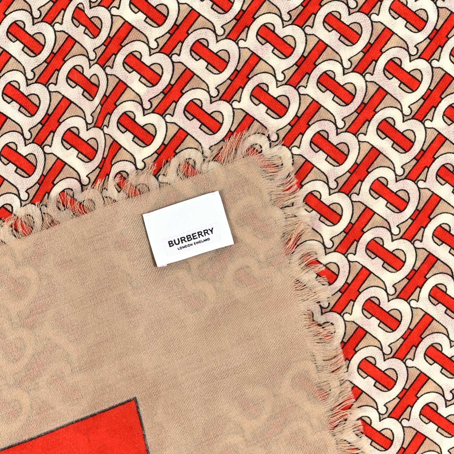 Wool Silk TB Print Scarf Vermillion