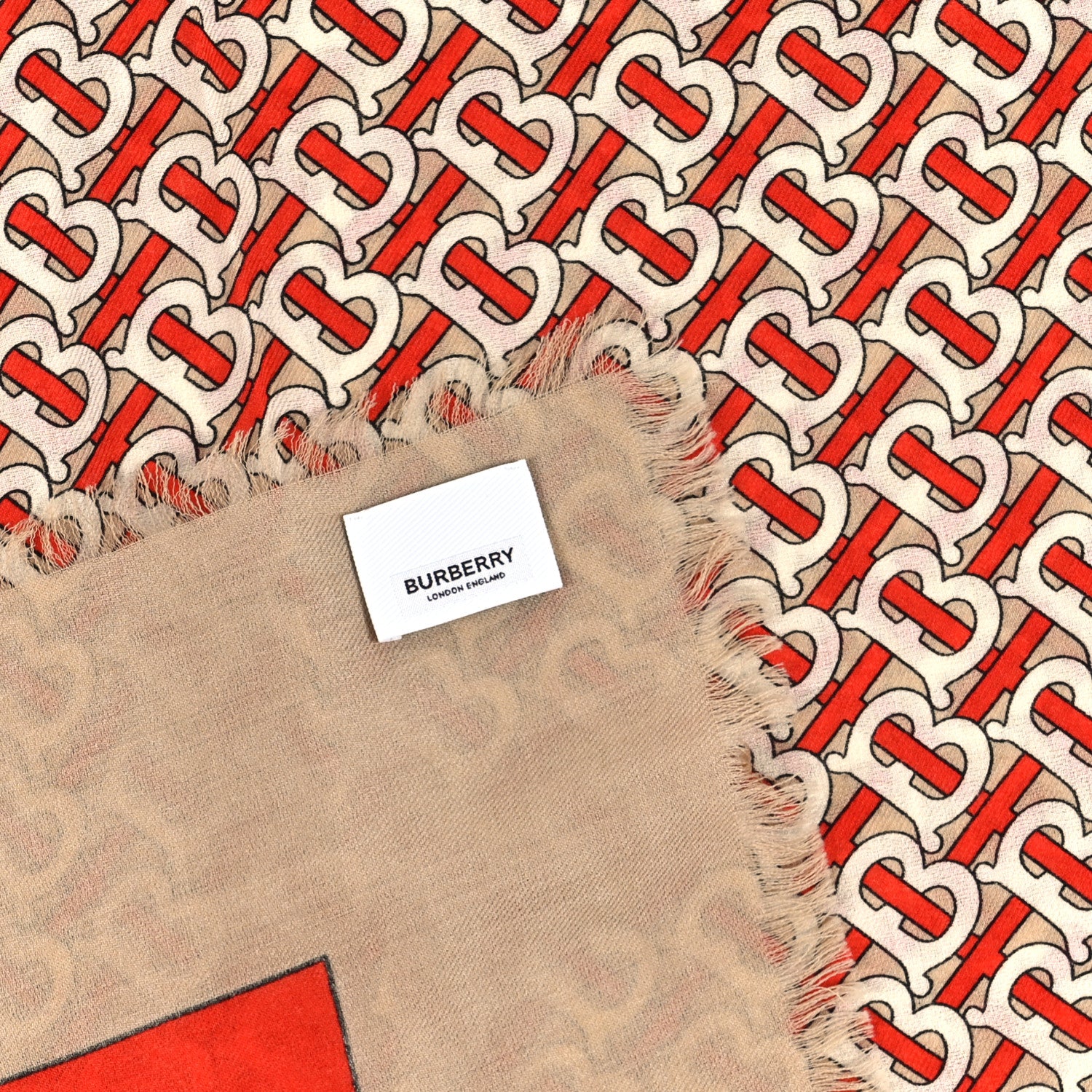 Burberry Wool Silk TB Print Scarf Vermillion 3 of 4