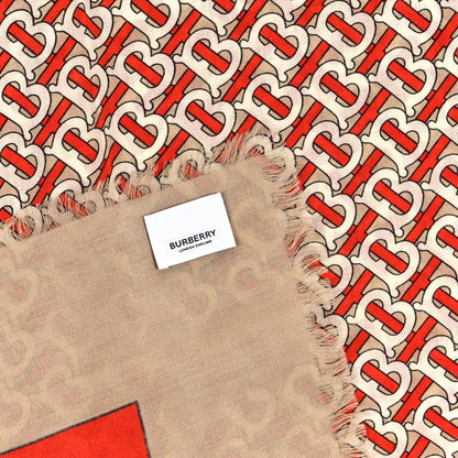Burberry Wool Silk TB Print Scarf Vermillion 3 of 4