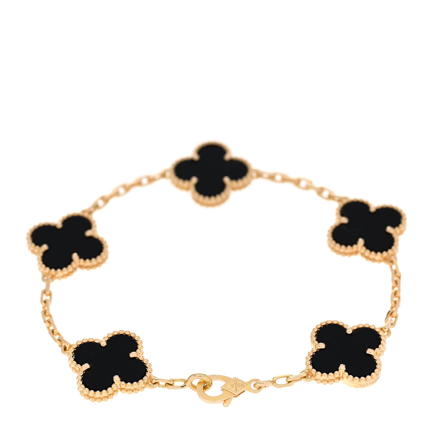 18K Yellow Gold Black Onyx 5 Motifs Vintage Alhambra Bracelet