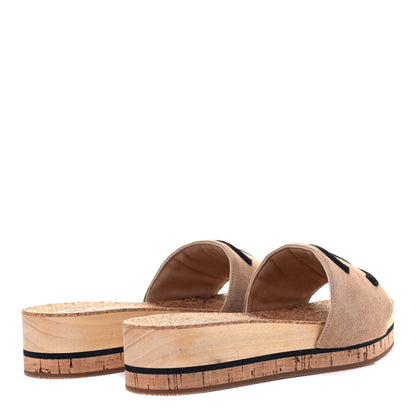 Chanel Suede Cork Mule Sandal 35 Beige Black 3 of 6