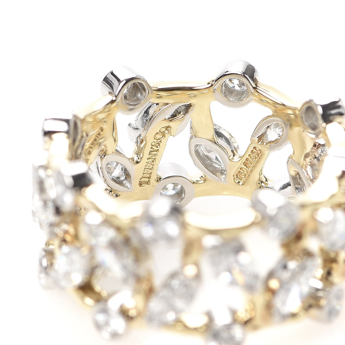18K Yellow Gold Platinum Diamond Schlumberger Vigne Ring 54 6.75
