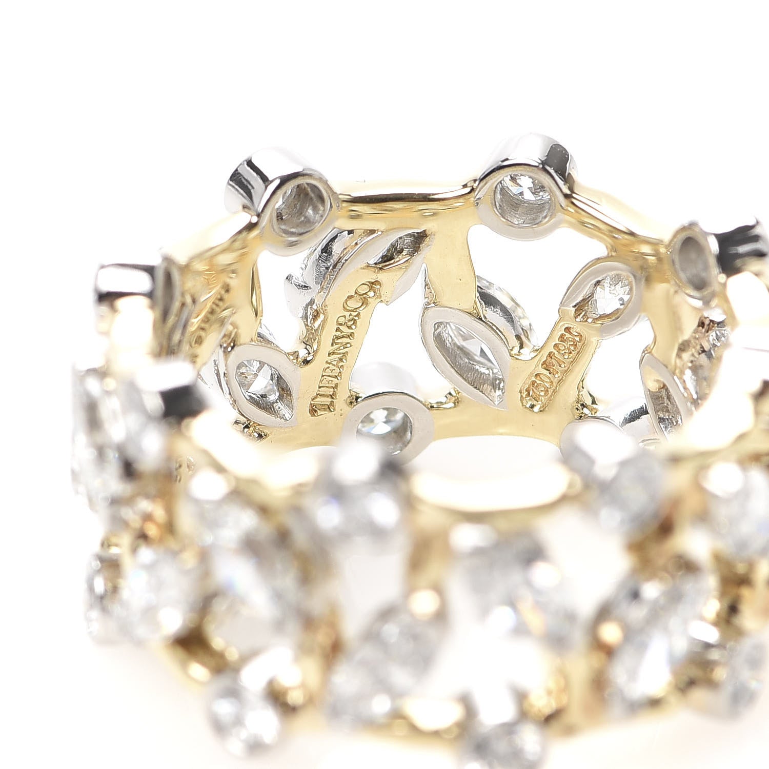 Tiffany 18K Yellow Gold Platinum Diamond Schlumberger Vigne Ring 54 6.75 4 of 4