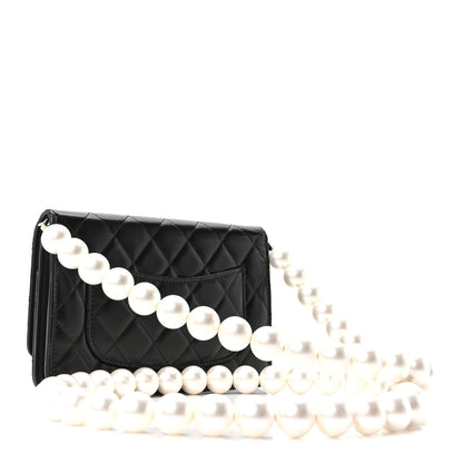 Chanel Calfskin Quilted Maxi Pearl Wallet On Chain WOC Black 3 of 12