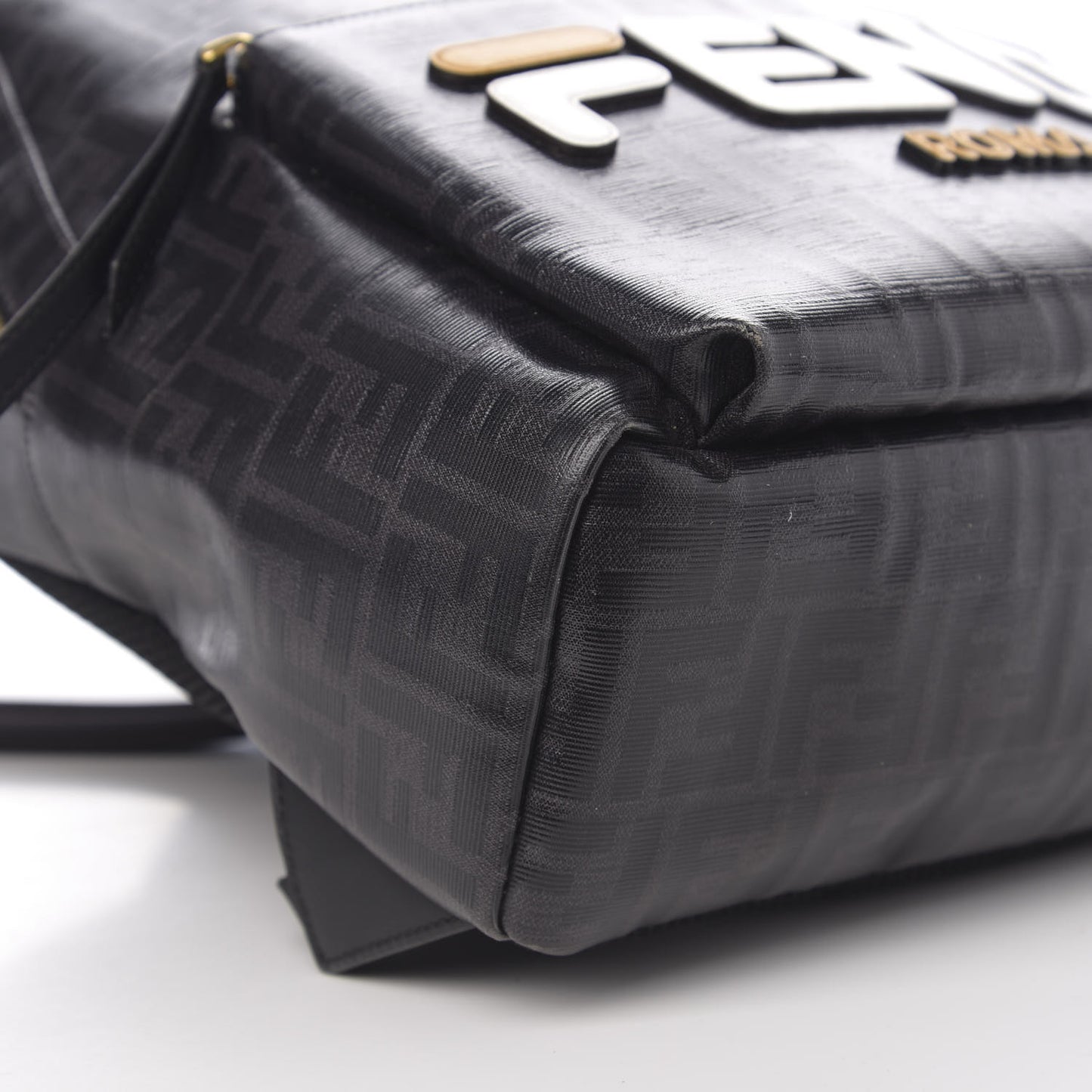 X FILA Glazed Fabric Vitello Century FF 1974 Mania Pouch Pocket Backpack Black White