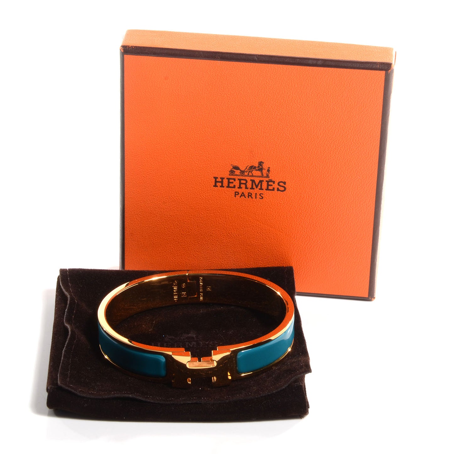 Narrow Enamel Clic Clac H Bracelet GM Bleu Indien