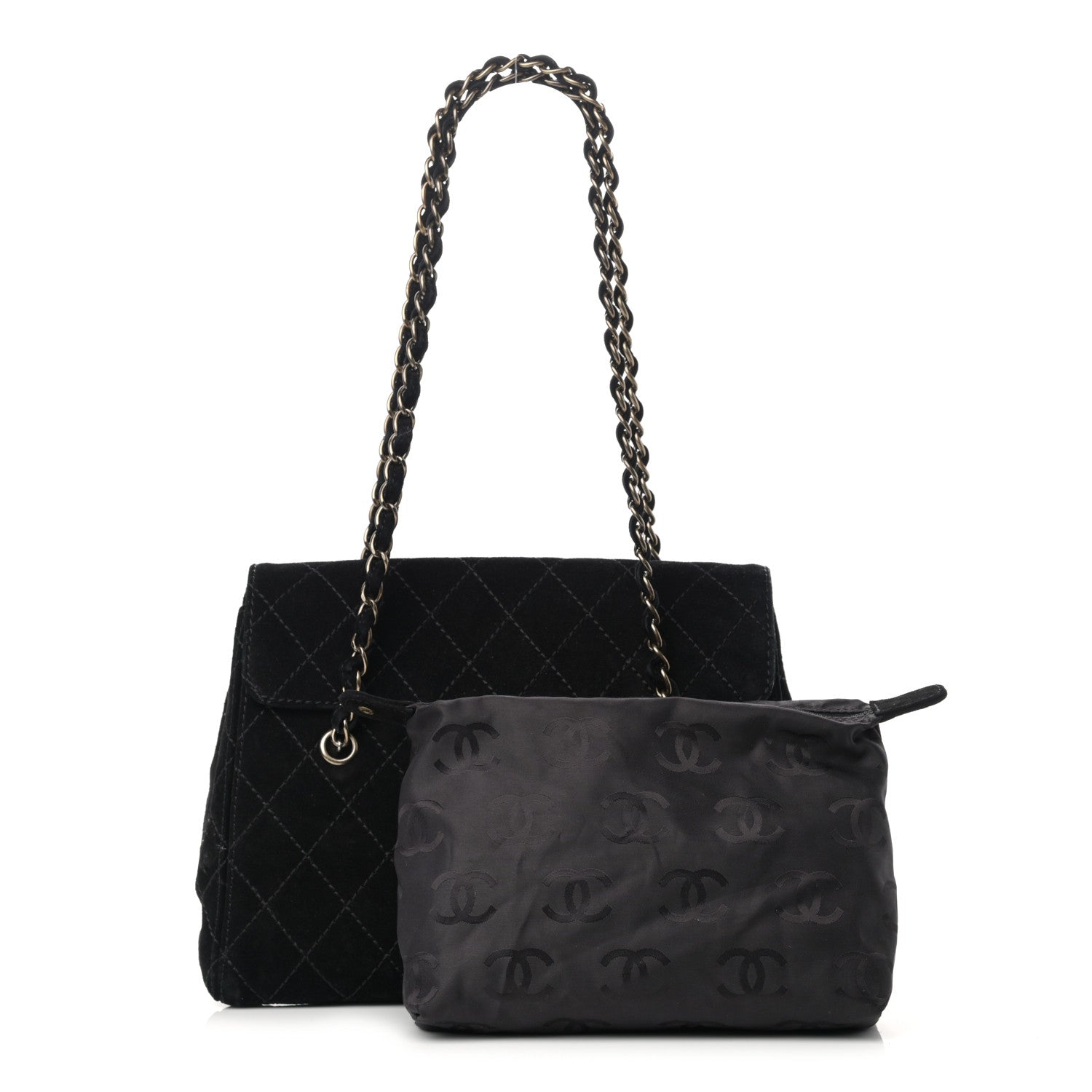 Chanel Suede Stitched Single Flap Black 1 of 16