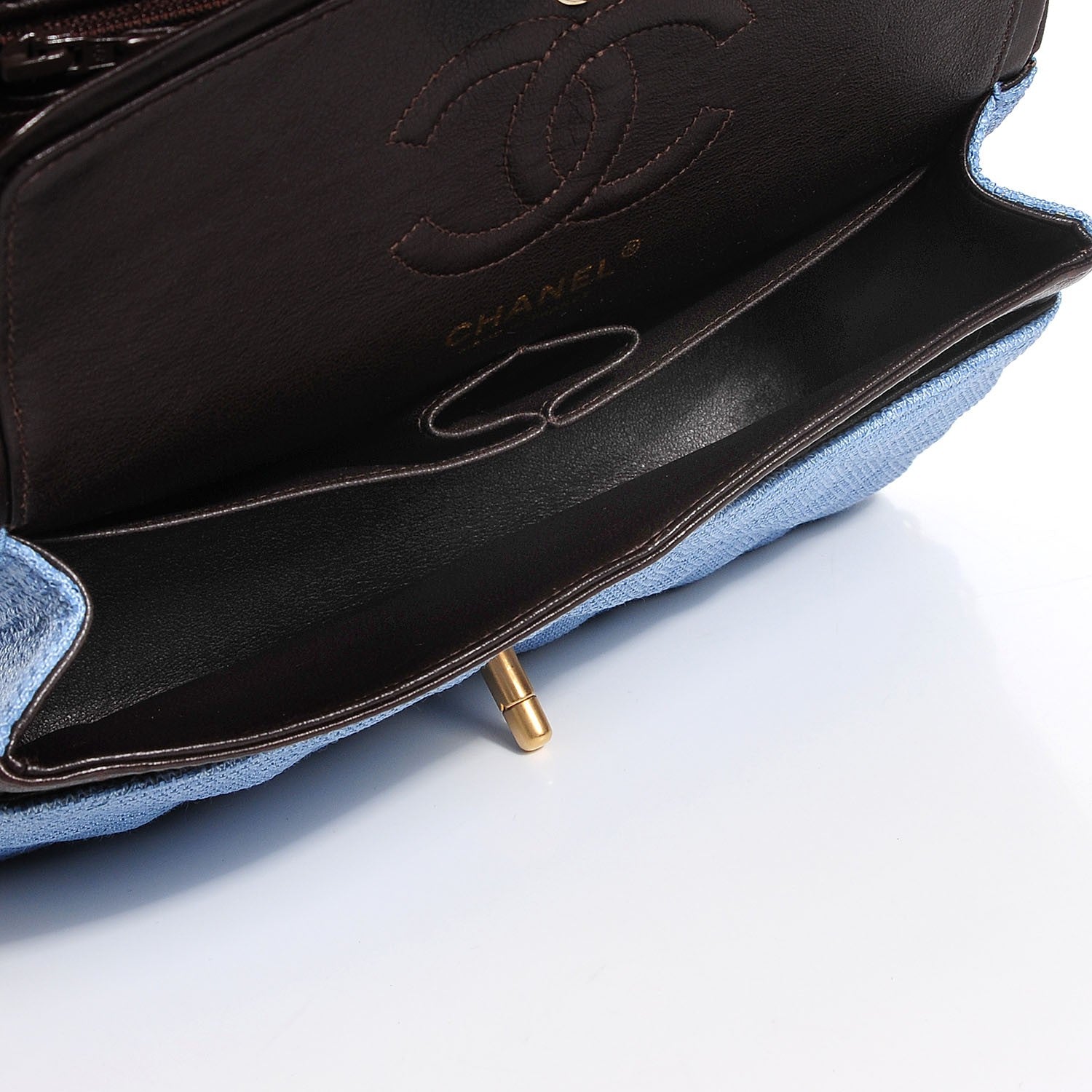 Chanel Woven Straw Quilted Small Double Flap Blue 5 of 8