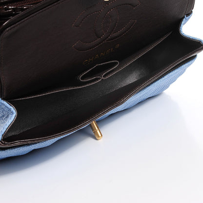 Chanel Woven Straw Quilted Small Double Flap Blue 5 of 8