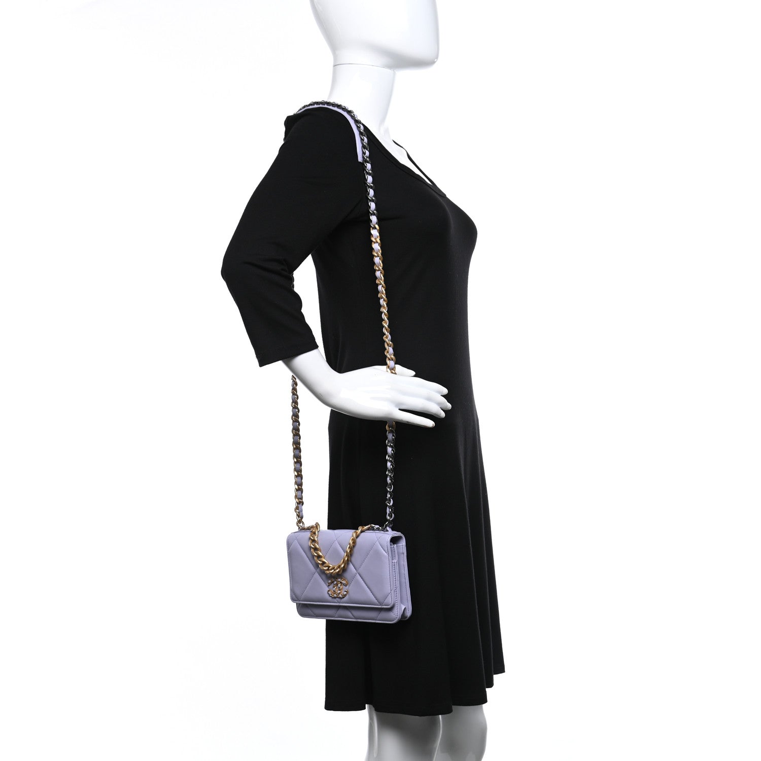 Chanel Lambskin Quilted Chanel 19 Wallet On Chain WOC Light Purple 2 of 11