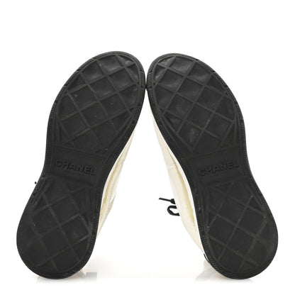Chanel Velvet Calfskin Mixed Fibers CC Sneakers 38 Ivory Black 6 of 8