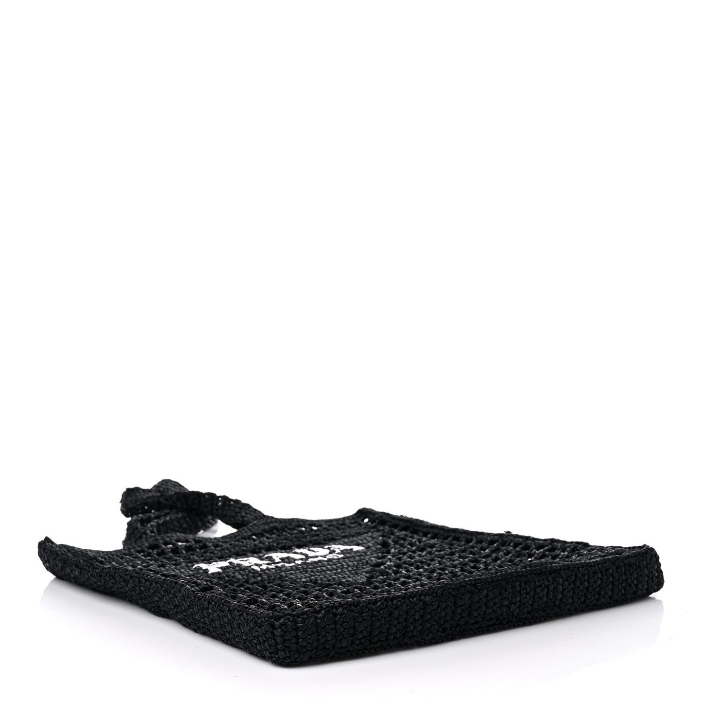 Yarn Raffia Effect Crochet Logo Embroidered Tote Bag Black