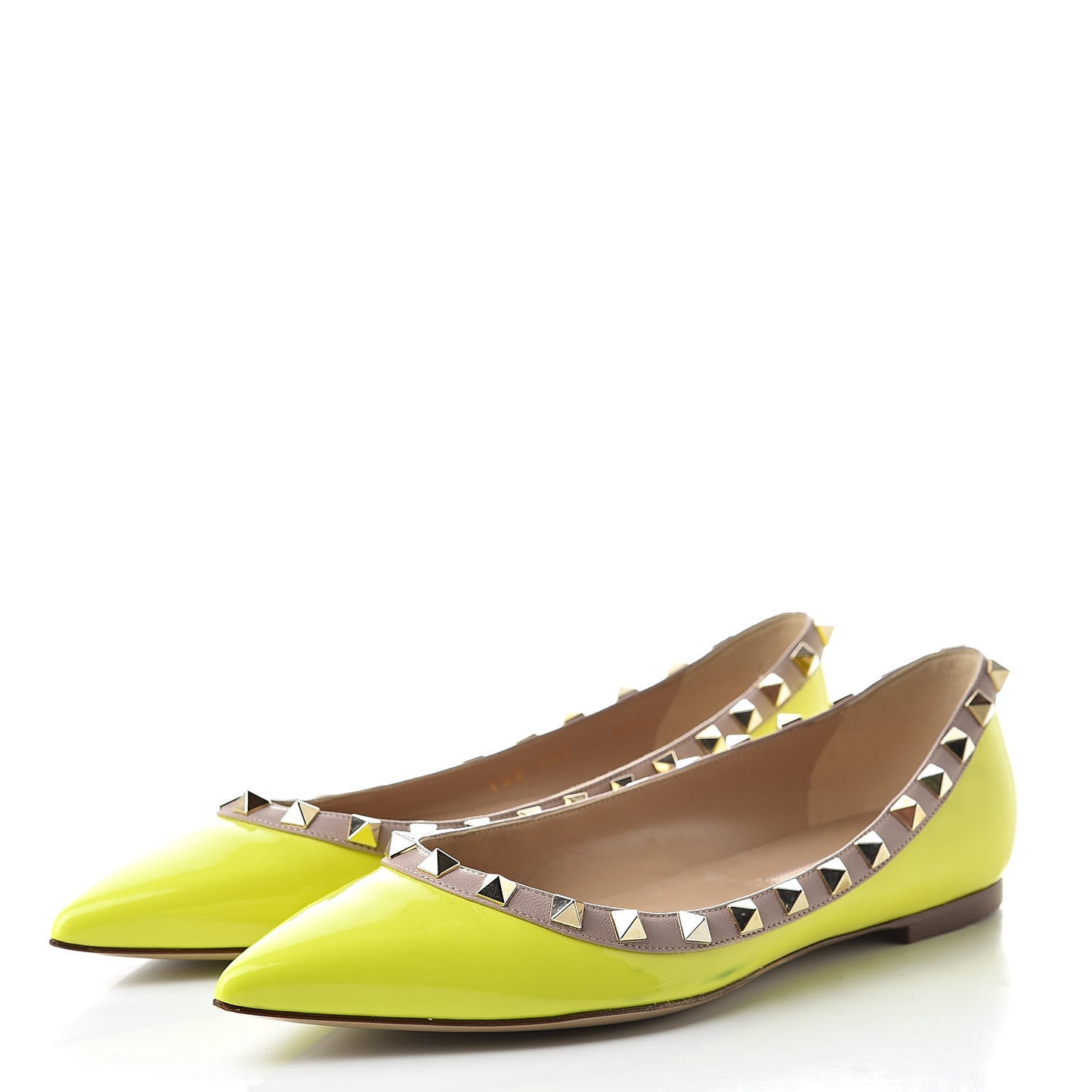 Patent Rockstud Ballerina Flats 36.5 Yellow Fluo Poudre