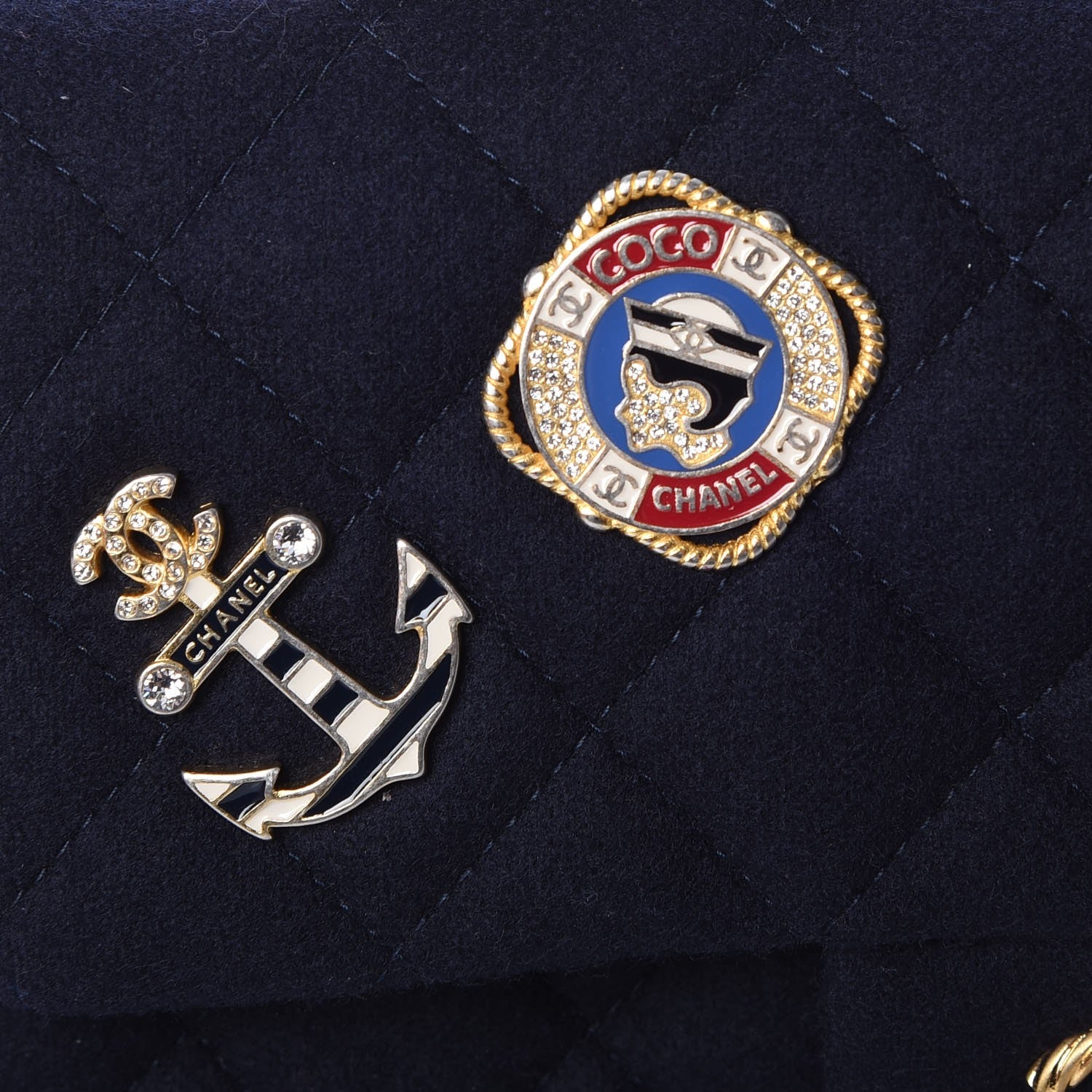 Chanel Felt Quilted Paris-Hamburg Charms Mini Rectangular Flap Dark Navy 7 of 11