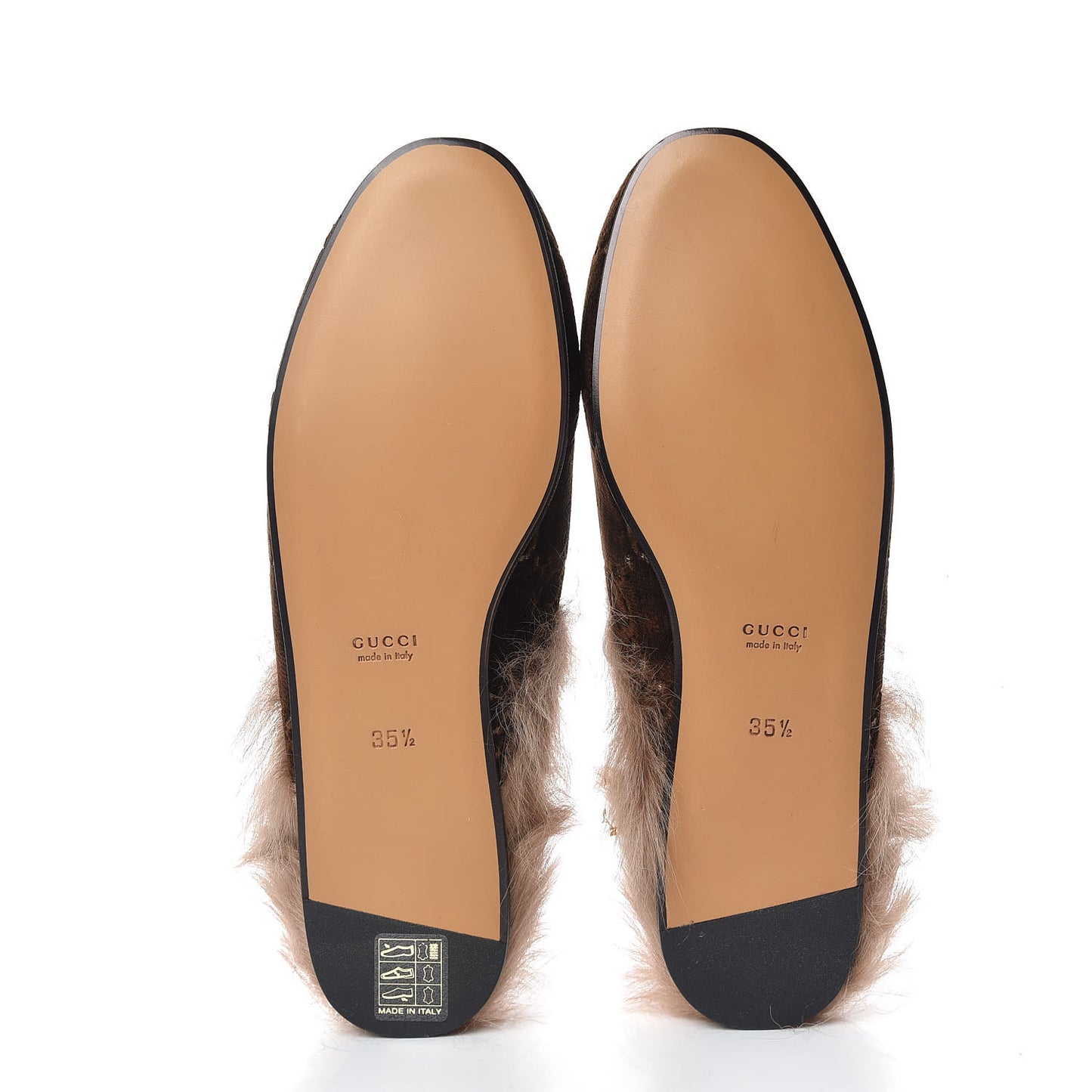 Velvet GG Monogram Fur Womens Princetown Slippers 35.5 Brown Black Natural
