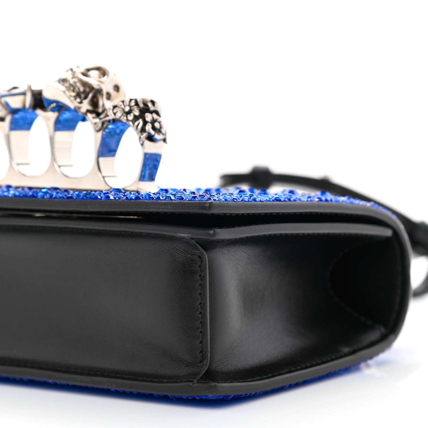 Alexander McQueen Calfskin Crystal Chain Clutch Blue Black 9 of 10