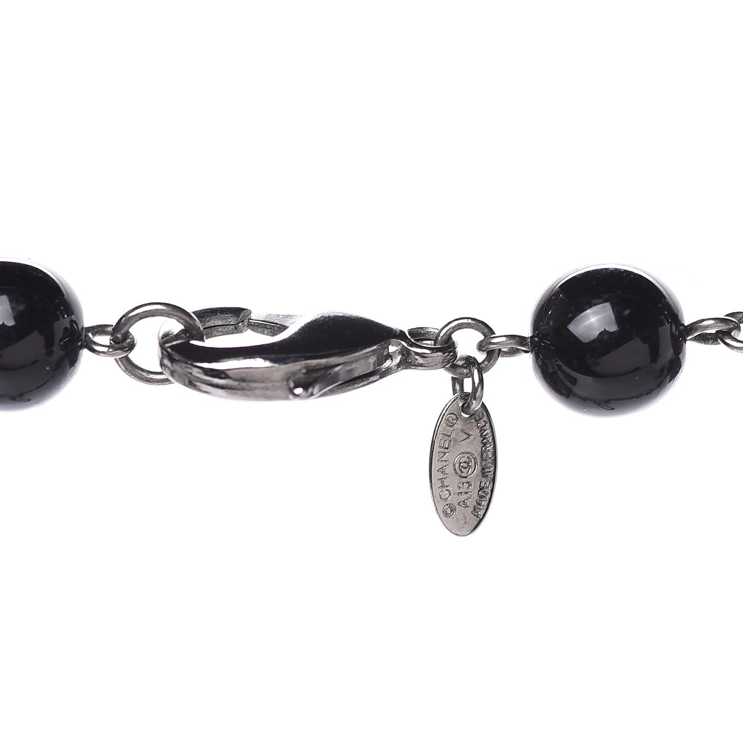 Ruthenium Pearl Beaded CC Long Necklace Black
