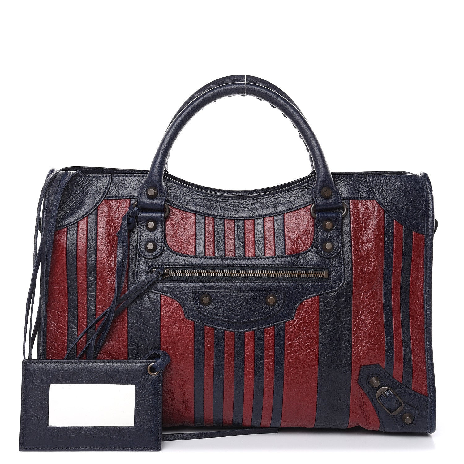 Balenciaga Cuir Arena Striped Classic Hardware City Bleu Nuit Rouge 1 of 9