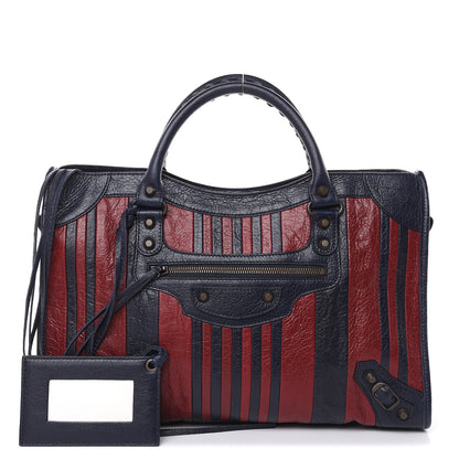 Balenciaga Cuir Arena Striped Classic Hardware City Bleu Nuit Rouge 1 of 9
