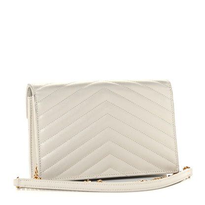 Saint Laurent Grain De Poudre Matelasse Chevron Monogram Envelope Chain Crema Soft 2 of 12