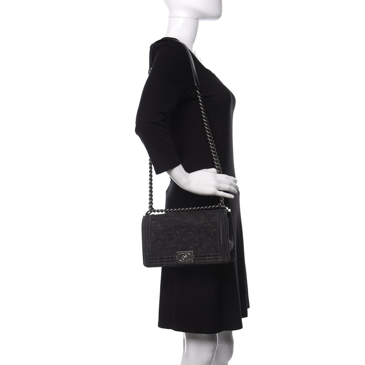 Denim Quilted Medium Boy Flap Black