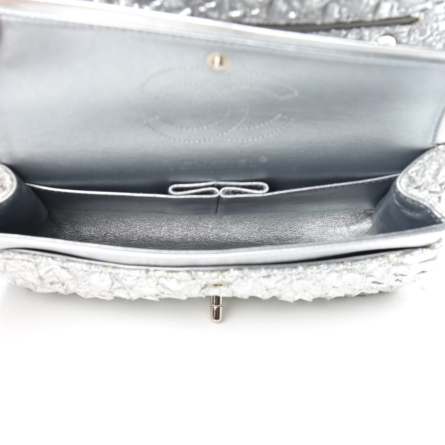 Metallic Lame Quilted Small Double Flap Silver