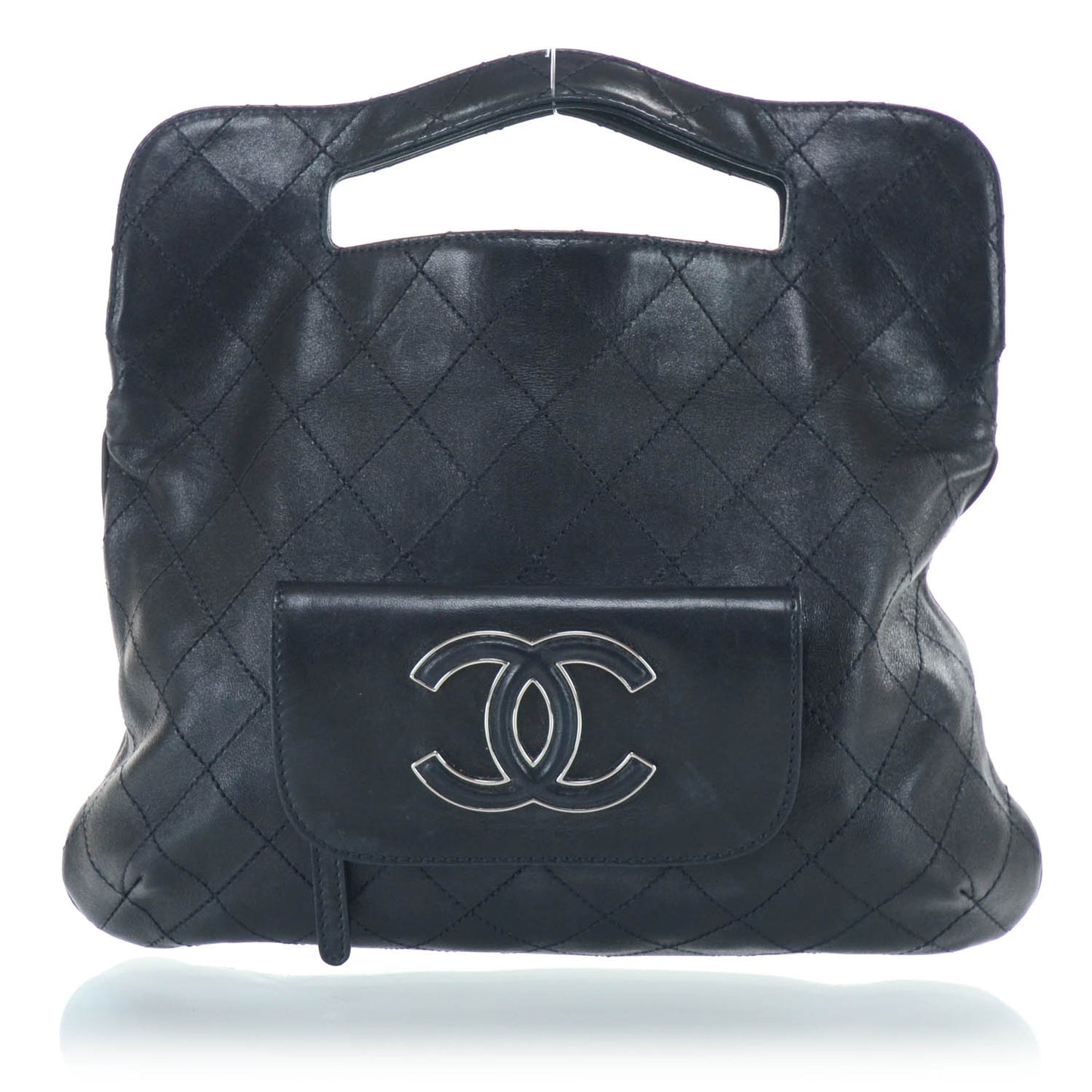 Leather Diamond Stitch Convertible Bag Black