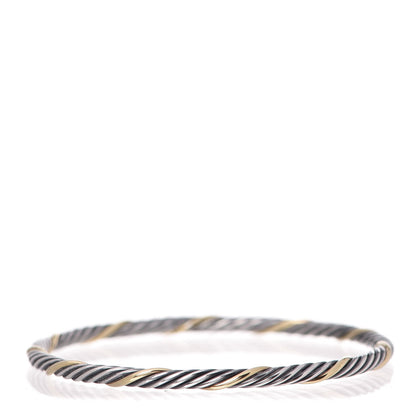 David Yurman Sterling Silver 18K Yellow Gold 4mm Cable Classics Bangle Bracelet 1 of 3