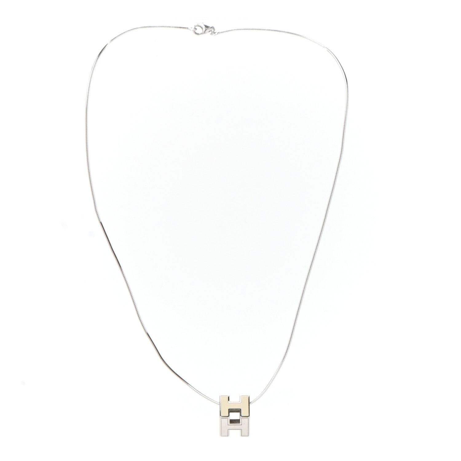 Hermes Palladium Lacquered Cage d'H Pendant Necklace Ecru 3 of 8
